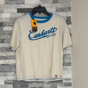 New!! Carhartt women's Cream and Blue Logo T-Shirt